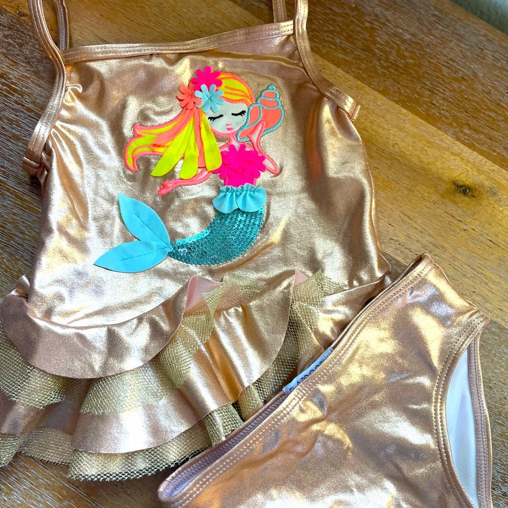 Toddler girls metallic mermaid swimsuit